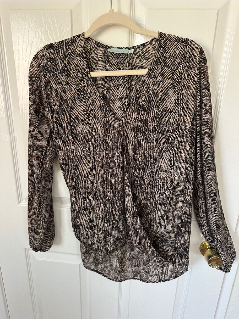 Veronica M Neutral Snake-Print V-Neck Blouse